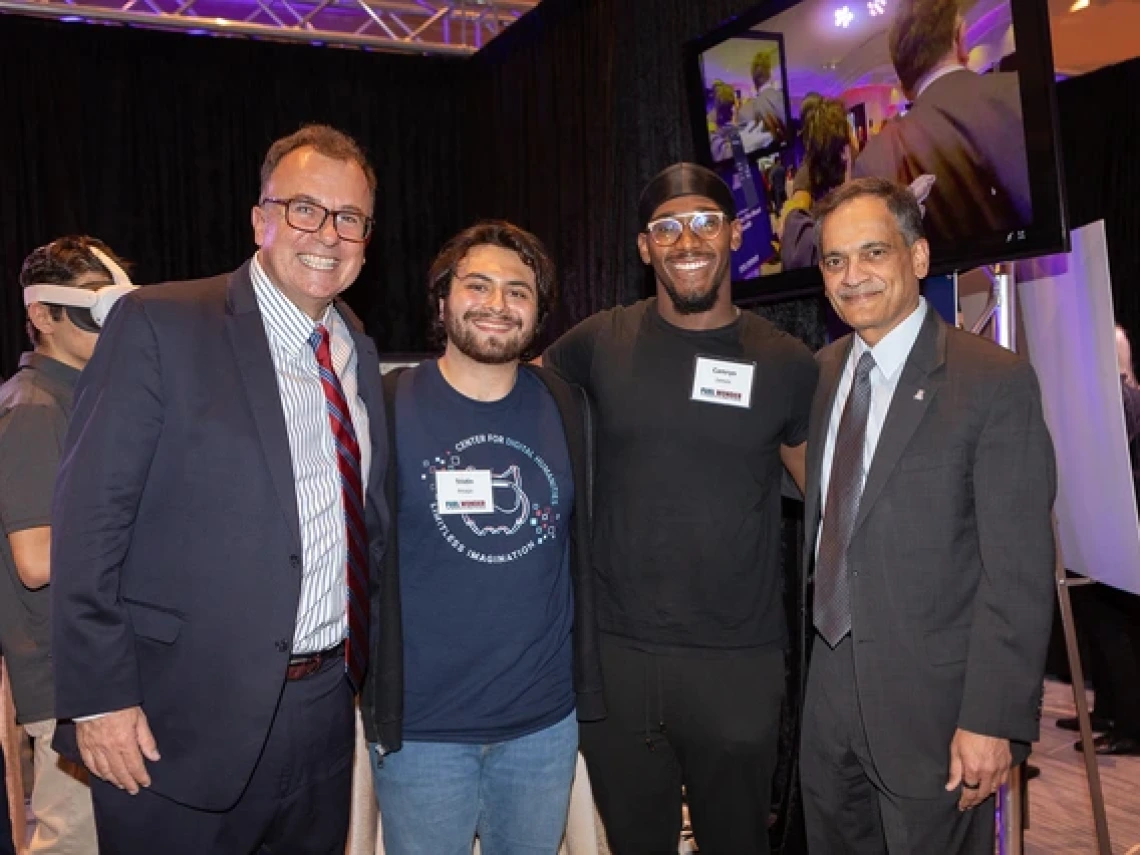 President Suresh Garimella at the Fuel Wonder Phoenix event with College of Humanities Dean A-P Durand and students Tristin Anaya and Camryn James.